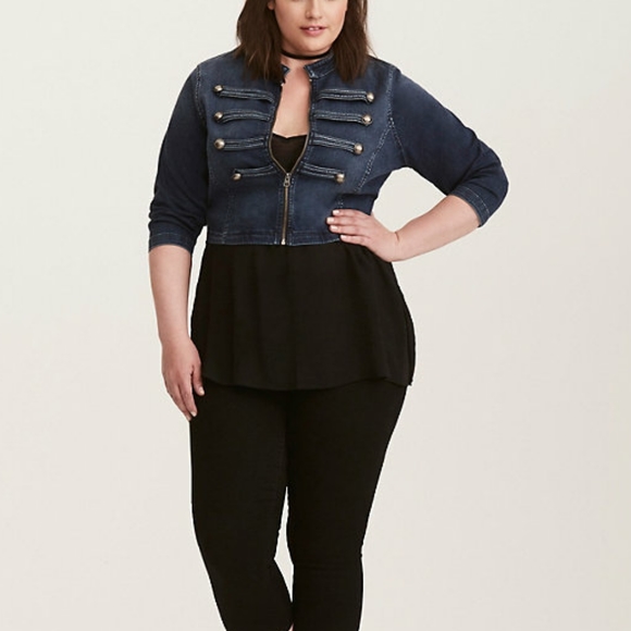 torrid Jackets & Blazers - Torrid Cropped Military Blue Zip Denim Up Jacket